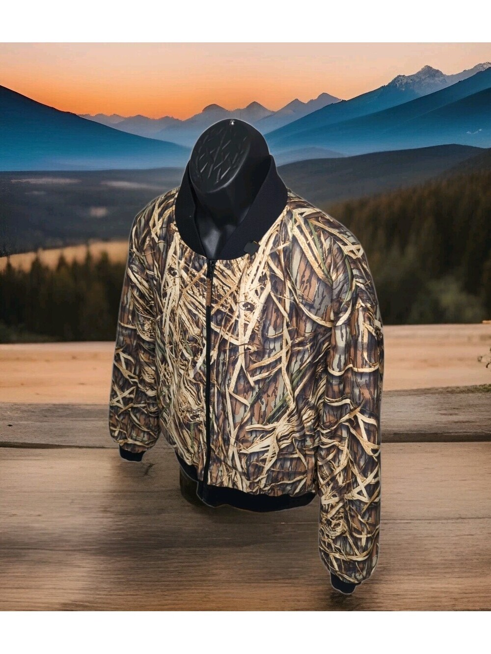 Browning Camo Hunting Bomber Jacket Mens XL X-Large Reversible Shadow Grass Bird